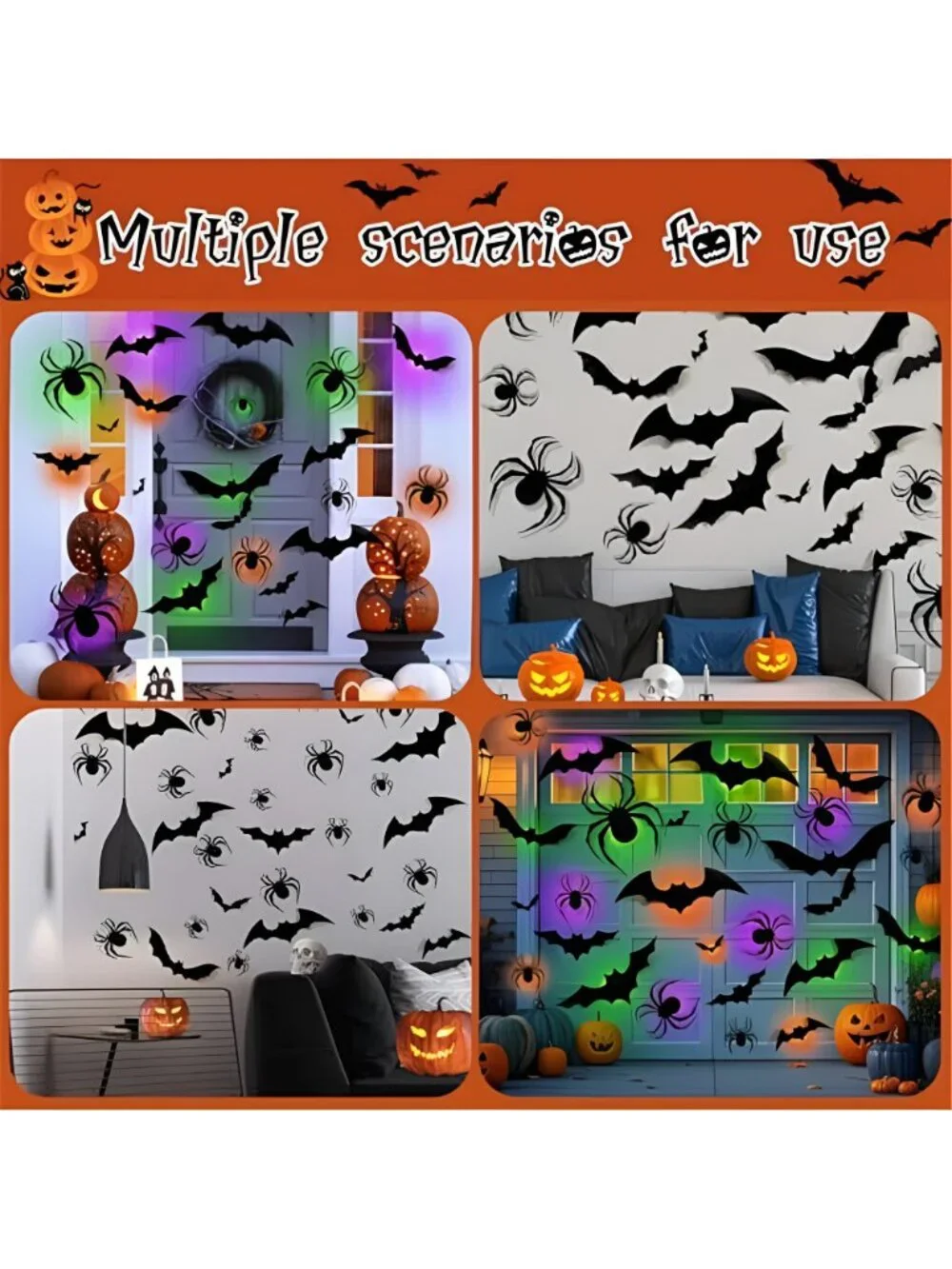 36 Pack Halloween Bat Spider Wall Decor LED Bat Spider Wall Stickers
